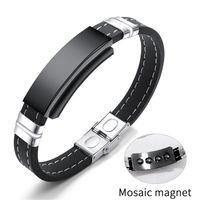 Wholesale Punk Healthy Energy Bracelet Engrave Name ID Bangle Bio Magnetic Bracelet Black Leather Identification Jewelry Gift PH1275