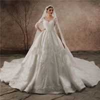 Wholesale Luxury Wedding Dress vestidos de novia Long Sleeve Lace Applique Patterns Stunning Lace up Arabic Court Train Bridal Gowns