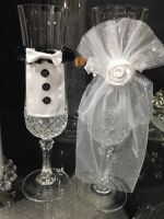 Wholesale 2Pcs Set Bridal Veil Bow Tie Bride Groom Tux Bridal Veil Wedding Party Toasting Wine Glasses Decor Party Gifts