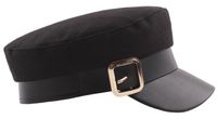 Wholesale man and woman fixed Skin cap Autumn winter warm flat cap fashion belt flat cap with metal buckle