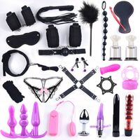 Wholesale Vibrator Bondage Set Sex Toys for Women Men Handcuffs Nipple Clamps Whip Spanking Sex Silicone Metal Anal Plug Butt Bdsm