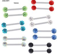 Wholesale Fashion Tongue Ring Stainless Steel Nipple Barbell Crystal Ear Bar Tragus Earring Body Piercing Jewelry Mix Colors