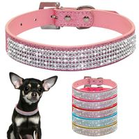 Wholesale XS S M L Collars Bling Rhinestone Dog Collars Pet PU Leather Crystal Diamond Puppy Pet Collar and Leashes for Dog Accessories
