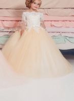 Wholesale Fashion Flower Girl Dresses Princess Soft Tulle White Pink Puffy Lace Girls Pageant Dress First Communion Party Dresses
