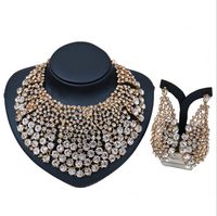 Wholesale Earrings Necklace Piece Jewelry Set Brand New Quality Luxury Glass Rhinestone K Gold Plated Alloy Party Jewelry Set JS589