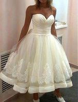 Wholesale New Retro s Tea Length Wedding Dresses A Line Sweetheart Lace Applique Short Bridal Gowns Custom Made Plus Size