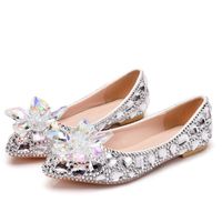 Wholesale Rhinestone Flat Heels Pointed Toe Luxurious Silver Crystal Cinderella Flower Prom Flat Heel Shoes Wedding Party Dancing Shoes