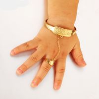 Wholesale 1 pieces Lovely Kids Baby Girls Jewelry Bangle k Yellow Gold Filled Lovely Bangle Bracelet With Ring Set Gift Dia mm