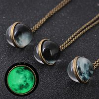Wholesale JG Glow in the Dark Luminous Star Series Planet Moon Pendant Necklace Crystal Glass Cabochon Galaxy Christmas Gift drop shipping KKA6191
