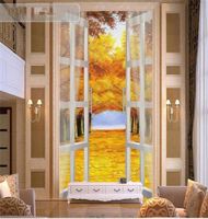 Wholesale custom size d photo wallpaper living room bed room mural autumn forest window d picture porch backdrop wallpaper non woven wall sticker