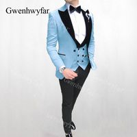 Wholesale Gwenhwyfar Tailored Sky Blue Red Green Men Suit Set Blazer Tailcoat Groom Tuxedo Mens Wedding Prom Suits Jacket Vest Pants