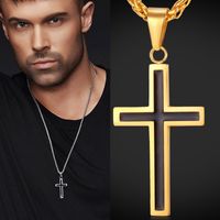 Wholesale Men s Classic Stainless Steel Mens Chains K Real Gold Plated Vintage Latin Christian Cross Pendants Necklaces Necklace Jewelry