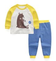 Wholesale 2019 New Spring and Autumn Style children Little bear pattern stripe Long sleeved pants two piece suit fashion boy Cotton clothing
