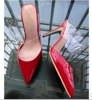 Wholesale New Type Cusp Fine heel Women s Shoes Sandals Slipper Glass Rubber Red Painted High heeled Shoes cm cm dance stiletto heel large size