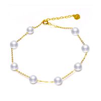 Wholesale Charm Bracelet Pearl Jewelry Real K Gold Round mm Freshwater Pearl Bracelet Chinese Natural White Freshwater Pearl Bracelet For Women