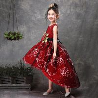 Wholesale Flower girl dresses for Girls Clothes Plum wine Red Wedding dress Trailing Children Kids Party Dress baby Girls Princess dress