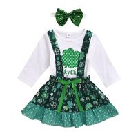 Wholesale Baby Girls Cartoon Suits Design St Pattys Day Infant Tops Lucky One Letter Romper Kids Casual Clothes Girls Mesh Skirts Sets