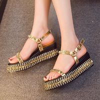 Wholesale Hot Sale Large Size Quality Women s Platform Sandals Summer Shoes Wedges Rhinestone Golden Sandals Women Med Heels