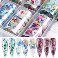 Wholesale 10 Rolls Nail Foils Stickers Colorful Transfer Foil Butterfly Wraps Adhesive Decals Paper Nails Decoration CH1797