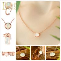 Wholesale BOAKO Fire Opal necklace women rose gold engagement necklace gem stone pendant crystal chokers girl collier Z5