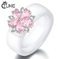 Wholesale female girls pink crystal geometric good quality healthy ceramic ring promise wedding engagement rings for women best gifts