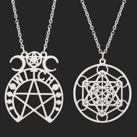 Wholesale Antique Silver Pentagram Pentacle Pendant Necklace Stainless Steel Supernatural Goddess Of The Moon Necklace Choker Jewelry Gift