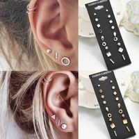 Wholesale 9 Pairs set Gold Silver Crystal Earrings Set Women Female Round Small Geometric Piercing Earrings for Party Gift