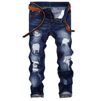 Wholesale Puimentiua Fashion Men Ripped Jeans Spring Men Patchwork Hollow Out Printed Beggar Cropped Pants Man Cowboys Casual Pants1