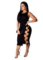 Wholesale new designer women sexy bodycon dress sleeveless lace up side back hollow out hole midi dress bandage party club dresses vestidos