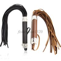 Glass Handle Real Leather Flogger Whip Cat-O-Nine Tails Tassels Tassel Tawse