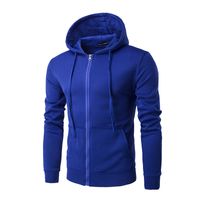 Wholesale Fashion Men s new hot hooded pure color large zipper pockets fleece hoodies fashion leisure coat clothes overalls Black red blue gray