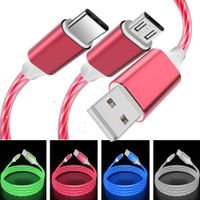 Wholesale Quick Charging Type c Micro LED Flowing Visible Flashing Light Usb Cable m ft For Samsung S8 S9 S10 note Huawei htc Android phone