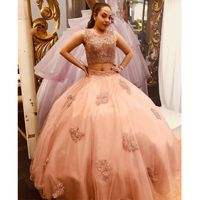 Wholesale Quinceanera Cheap Formal Prom Ball Gowns Lace Beaded Bandage Piece Prom Dress Pageant Evening Floor Length Sweet Dresses
