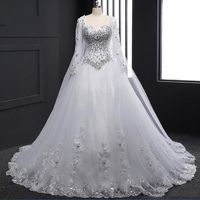Wholesale White Organza Long Sleeve Ball Gown Plus Size Beach Wedding Dresses Crystal abito da sposa Real Photo Wedding Gowns With Wrap H032