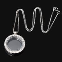 Wholesale Tsunshine Living Memory Floating Charm Round Glass Locket Pendant Necklace Inches Silver Tone White Crystal