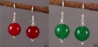 Wholesale 12 Colors Pair Asian Same Design Tibet Silver Ear Hook And Red Jade Green Jade Beads Drop Earrings