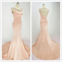 Wholesale 100 real image Hot sexy Mermaid evening dresses sweep length V neck Formal evening gown crystals neckline long prom dress elegant