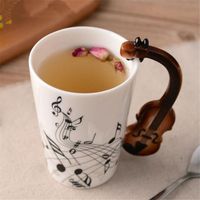 Wholesale Creative Music Violin Style Guitar Ceramic Mug Coffee Tea Milk Stave Cups with Handle Coffee Mug Novelty Gifts Preference