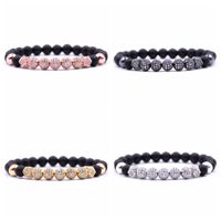 Wholesale Natural stone micro inlaid copper ball zircon bracelet charm beads men and women black matte agate natural stone bead bracelet