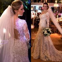 Wholesale 2019 Mermaid Wedding Dresses Arabia Dubai Luxury Sparkly Crystal Lace Applique Long Sleeve Wedding Gowns Vestido de noiva Custom Made