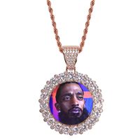 Wholesale New Fashion Hip Hop Gold White Gold Plated Custom Photo Round Pendant Chain Necklace Iced Out Cubic Zircon Jewelry Gifts for Men Women