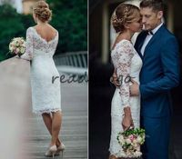 Wholesale 2019 Elegant Short Summer Lace Wedding Dresses Knee Length Simple White Ivory Short Sheath Wedding Dresses Bridal Gowns With Long Sleeves