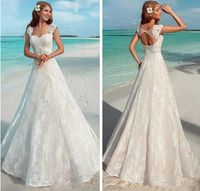 Wholesale Summer Beach Lace Wedding Dresses with Cap Sleeves Sexy Beaded Sweetheart Cut Out Back Applique Bridal Gowns Custom Made