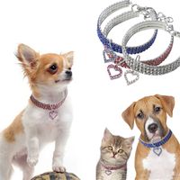 Wholesale 25 cm Dog Collars T Cat Neck Chain Pet Heart Pendant Necklace With Bling Rhinestones New Arrival cz E1