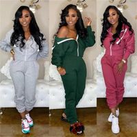 Wholesale Plus Size Women Clothing Two Piece Outfits Hooded Zipper Coat Jackets Tops Sports Track Pants Tracksuit Causal Clothes Suits S XL LY805