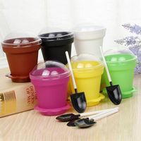 Wholesale Flower Pot Cake Cups And Spoon Set Ice Cream ecoration For Wedding Kids Birthday Party Supplies Baking Pastry Tools HH7