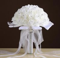 2020 Pure Love Rose Artificielle Mariée Fleurs Mariée Bouquets Bouquet De Mariage En Cristal Soie Ivoire Nouveau Ruban Buque De Noiva Pas Cher Cpa1548