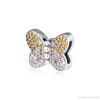 Wholesale 2019 Spring Sterling Silver Jewelry Reflexions Bedazzling Butterfly Clip Charm Beads Fits Pandora Bracelets Necklace For Women Jewelry