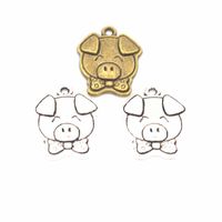 Wholesale Bulk Pig Charms Pendant Too Cute with Bowtie antique silver antique bronze tone mm