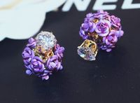 Wholesale fashion luxury designer roses flower diamond zircon stud earrings for woman red green purple